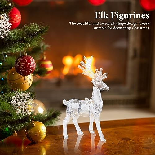 ifundom 2pcs Christmas Deer Figurine Acrylic Reindeer Figurines Standing Elk Statue Animal Ornaments for Christmas Home Office Desktop Decor - Image 4
