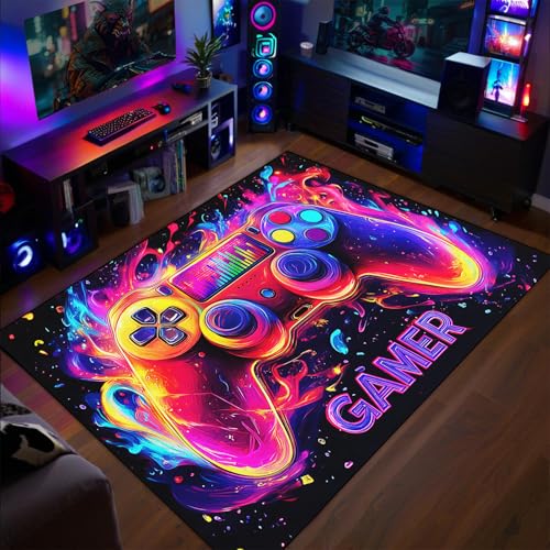 Gamer Rug for Boys Room, 3'x5', Colorful Gaming Carpet