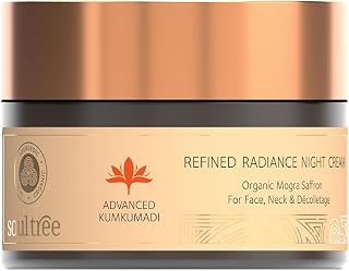 SoulTree Advanced Kumkumadi Refined Radiance Night Cream | Overnight Repair & Glow | 100% Organic Mogra Saffron | For All Skin Types | Deep Nourishment – 50g