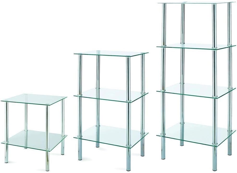 Vida Designs 4 Tier Glass Shelf Shelving Unit, Clear Modern Frame Furniture