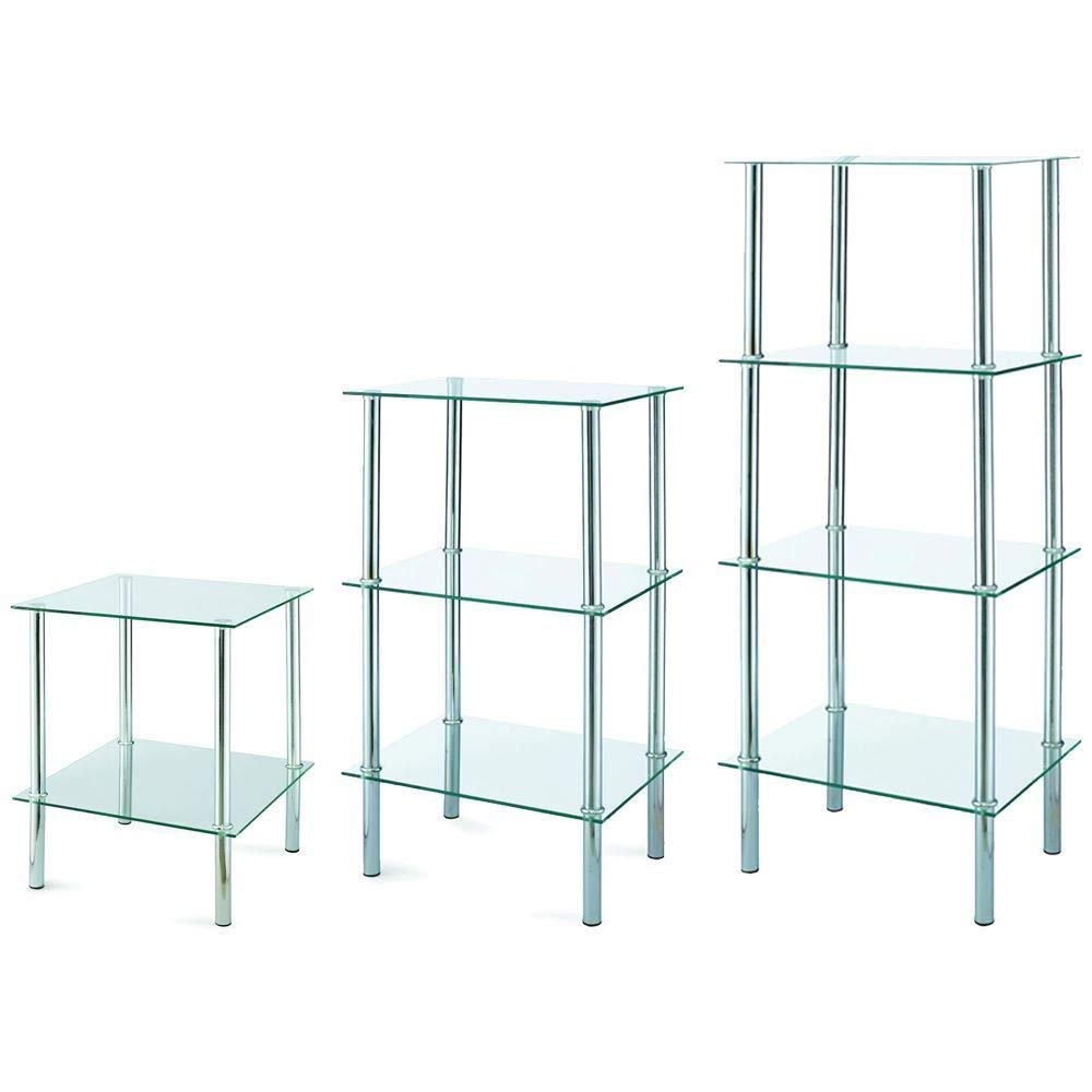 Vida Designs 4 Tier Glass Shelf Shelving Unit, Clear Modern Frame Furniture