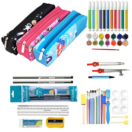 Image of TULMAN Polyester Multipurpose Pencil Pouch Kids B'Day Party Return Gifts to Carry Pencil Pens in Stationery Pouch with Zip Lock Accessories for Boys /Girls /Children (Pack of 3),Multicolor