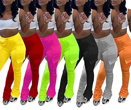 SHINFY Women's Stacked Leggings Pants,Casual Bell Bottom Yoga Pants Ruched Jogging Sweatpants4