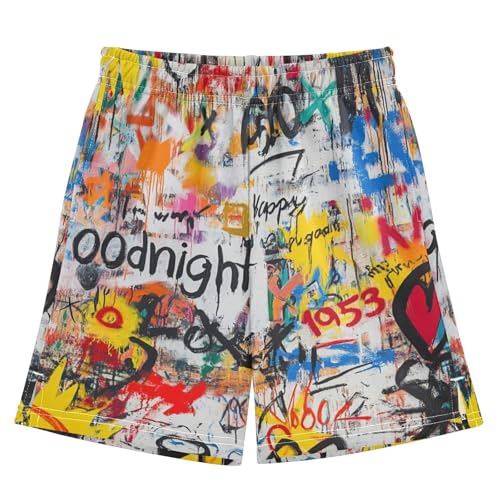 Letter Graffiti Art Basketball Shorts Teen with Pockets Light Weight Gym Short Pants for Youth Size 8 XS