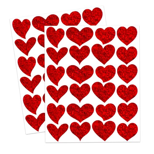 KYYYYWS Holographic Heart Stickers 600PCS 1.5 Inch Red Glitter
