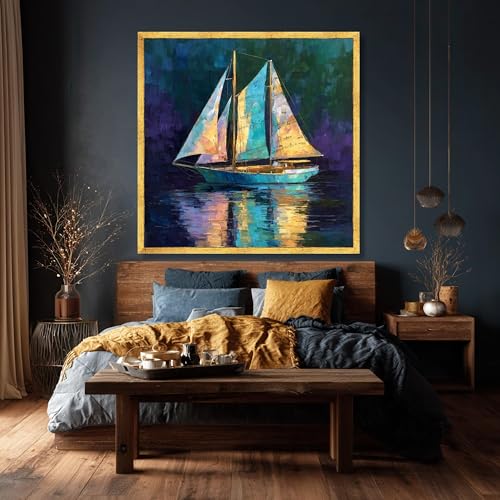 Peinture nautique abstraite de voilier tableau de mer toile coloree pour une evasion poétique