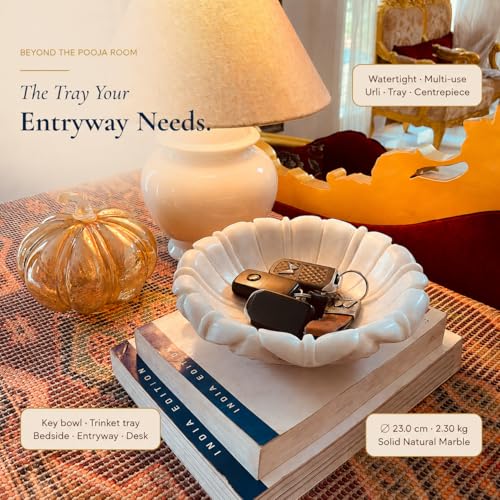 Image of Marble Urli Bowl for Home Decor | Handcrafted Floating Bowl, Decorative Centerpiece for Living Room, Luxury Stone Urli Dish, Pooja Decor & Festive Gift Item (Round Lotus Urli /9 Inch)