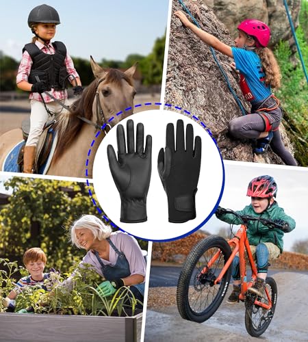 ChinFun Kids Leather Insulated Horse Riding Gloves Breathable Children Equestrian Gloves Anti-Slipping Horseback Mitts Black M - Thumbnail 6
