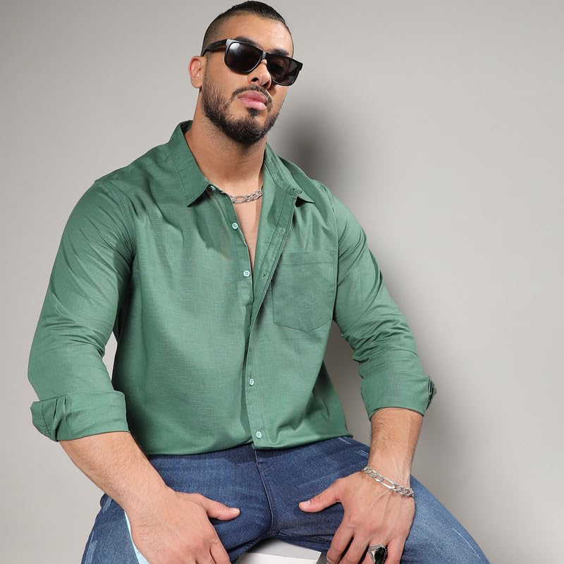 Image of Instafab Plus Men's Shirt for Casual Wear | Spread Collar | Long Sleeve | Button Closure | Plus-Size Fit | Cotton Shirt Crafted with Comfort Fit for Everyday Wear