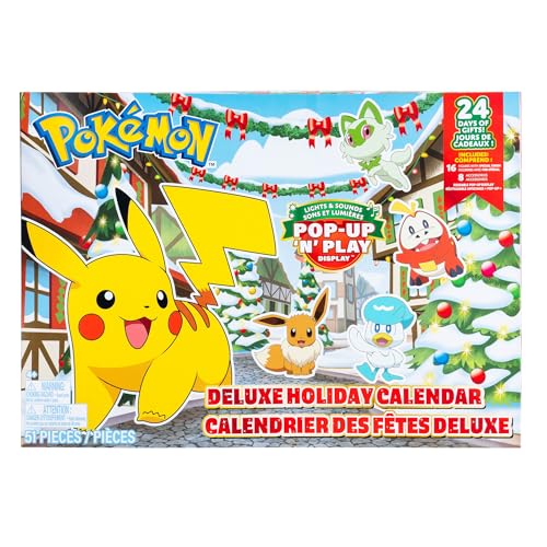 Pokémon PKW3624 - Battle Figure Deluxe Adventskalender, offizieller Pokémon Kalender mit Licht, Sound und 24 Überraschungen