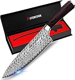 Chef Knife, Japanese Pro 8 Inch Kitchen Knife, High Carbon Stainless Steel with Damascus Pattern, Er