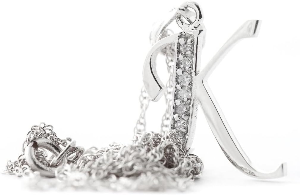Galaxy Gold GG 14K White Gold Natural Diamond Initial 'K' Letter Necklace - April Birthstone - Strength & Brilliance - 14" to 24" - Fine Jewelry for Women
