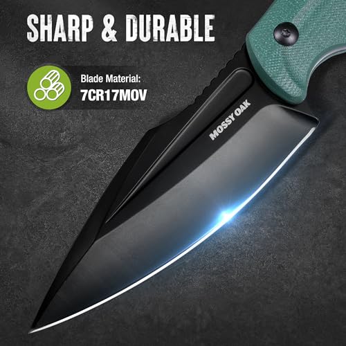 Image of Mossy Oak 8.5 inch Full-tang Fixed Blade Knife with Sheath (G10 Handle-Green) | Stainless Steel Blade; Outdoor Knives for Survival, Camping, Hiking