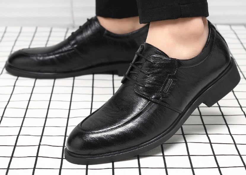 Men's Dress Oxfords Shoes Genuine Leather Lace Up Chunky Heel Shoes Comfort Round Toe Non-Slip Formal Casual Shoes for Business Work Dating2