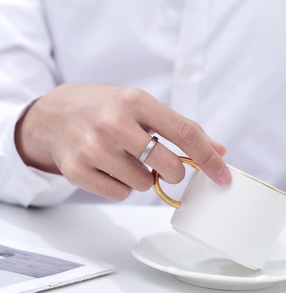 4mm 6mm Hammered Tungsten Carbide Wedding Ring For Men Women Black/Silver/Gold Dome Surface Matte Brushed Finish Comfort Fit Size 6-12 - Image 2