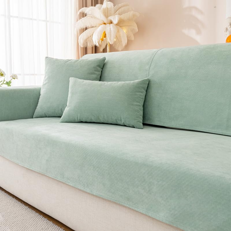GKXLH New Waterproof Sofa Covers - Soft Chenille Sofa Cushion Covers, Non-Slip Sofa Cover Washable 1 2 3 Seater Couch Covers for Sectional Sofa, Sofa Slipcovers L Shape (Matcha Green, 90x180cm)