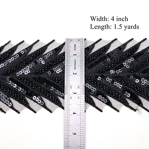 Beaded Lace Trim Black Lace Ribbon Applique Sequin Lace Mesh Trim Arrow Craft Lace For Sewing, Clothing Decorating #TOP1