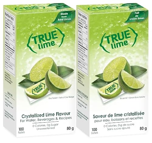 True Lime Water Enhancer (Bilingual Label) - Sugar Free Zero Calories 100% Natural Lime for Water and Tea - Single-Serve Packets 100 Count (Pack of 2) - Made from Real Limes, No Preservatives, No Artificial Sweeteners