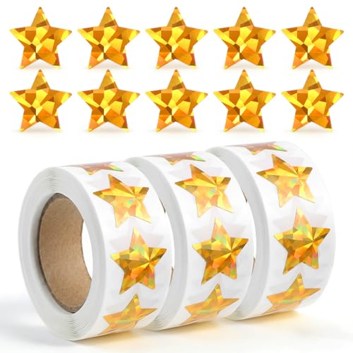 1500 Blatt/3 Rollen Gold Sterne Aufkleber, 2,5 CM Stern Sticker...