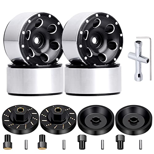 Hobbypark 4pcs 1.0 Beadlock Wheels Rims with Brass Wheel Weights Extended 7mm Hex Wheel Hubs for 1/24 RC Crawler Car Axial SCX24 Gladiator Bronco C10 Deadbolt Upgrades (Type C)