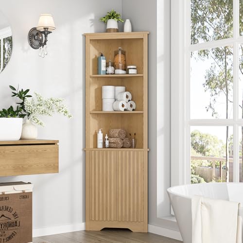 Halitaa 67" Tall Corner Cabinet with Doors, 5-Tier Fluted Corner