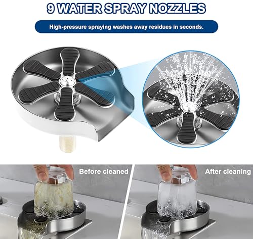 GläserspüLer für Spülbecken, FlaschenspüLer, Glasbürste für BarspüLe, Edelstahl Glasspüler, Cup Washer Cleaner, Flaschenreiniger Tassenspüler für Küchenspüle, Bar, Gläserspülgerät