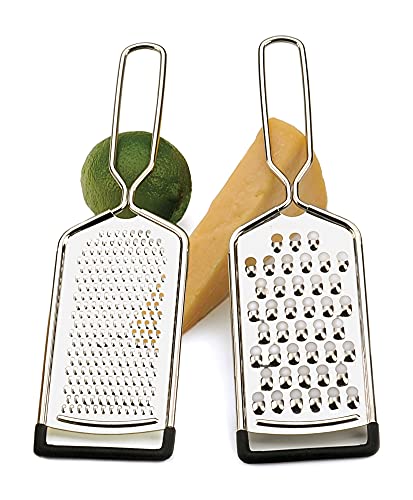 Rsvp International Endurance Kitchen Collection Multi-Use Cheese Grater Handheld Potato Slicer Shredder For Hard & Soft Cheeses, Vegetables & Zesting , 10 X 2-3/4-Inch, Non-Slip Bottom, 2 Piece #TOP1