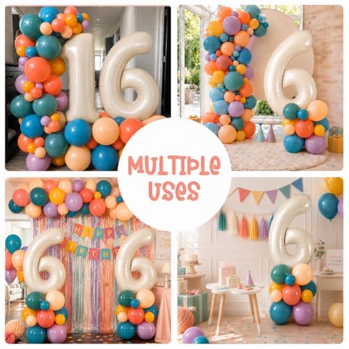 Image of 40 Inch Boho Rainbow Number 6 Balloon Tower for 6th Birthday Decorations