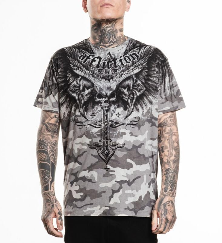 Affliction Death Eyes Tee Homme Gris XL idéal pour vos Sorties Rock