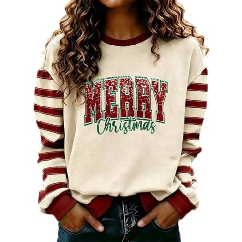 Christmas Sweatshirts for Women Striped Crewneck Xmas Holiday Pullover - image 1
