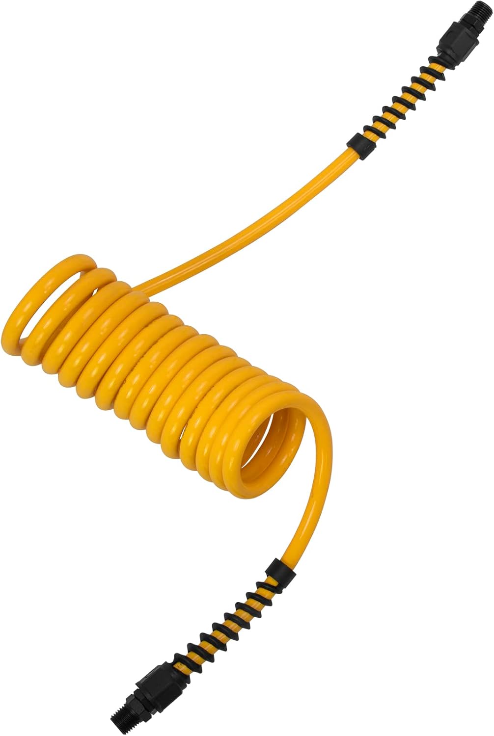 DEWALT 1/4-Inch x 10ft Polyurethane Recoil Hose with 1/4-Inch Fittings & Bend Restrictors (DXCM012-0228)