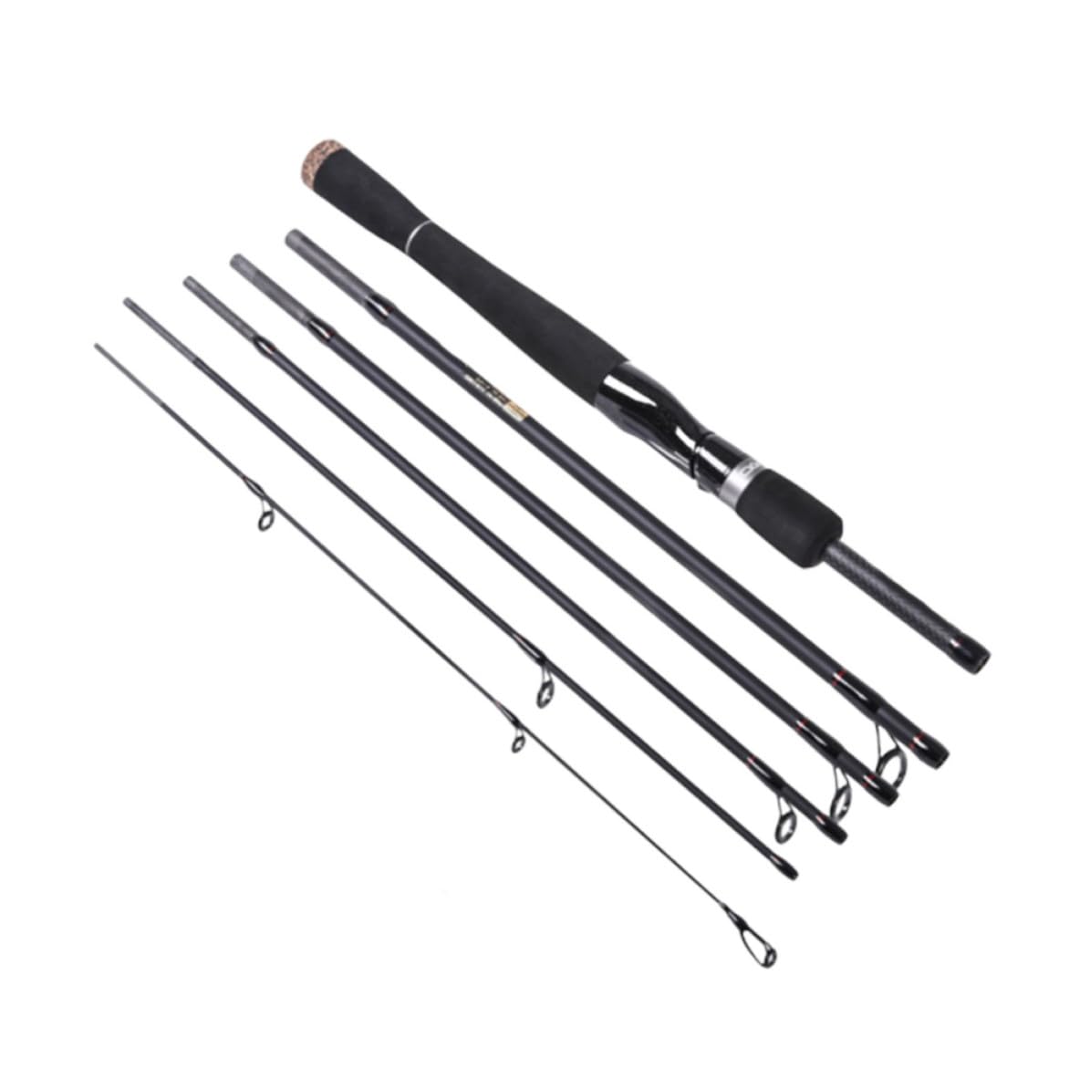 Canna da Spinning in Carbonio a 6 Sezioni, 2,1m, Nera, per Trota e Spigola