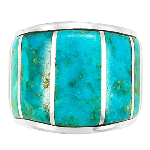 Wide Statement Ring In Sterling Silver Ring With Genuine Turquoise (Select Color) (Turquoise, 7) #TOP25
