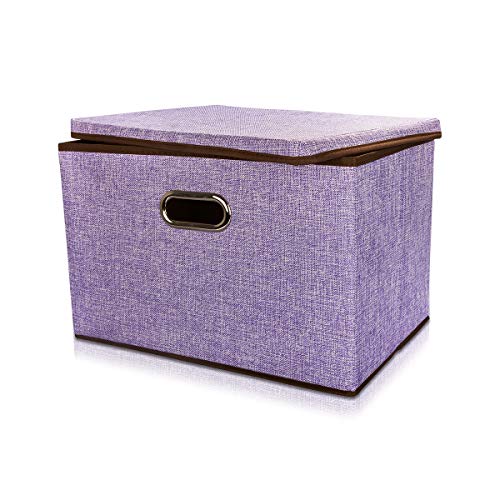 Drhob Foldable Storage Bins Cubes Basket with Lid and Dual Handles, Large Fabric Storage Box Drawer Cloth Closet Shelf Nursery Containers Toy Organizer for Home Office Bedroom,Purple