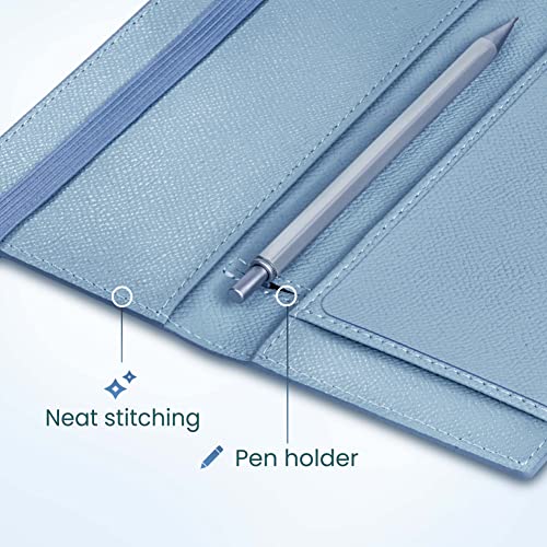 Image of Yarnic Checkbook Cover for Personal Checkbook, Checkbook Holder with Pen Holder & Built-in Clear Plastic Divider for Duplicate Checks (Grey Blue)