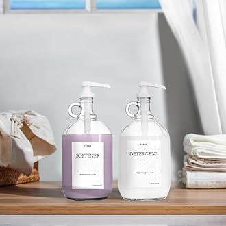 2 Pcs Glass Liquid Laundry Detergent Dispenser - One Gallon Fabric Softener Liquid Dispenser for Laundry Room (128 oz Each), Laundry Soap Dispenser - Includes Labels, Funnel, and Measuring Cups