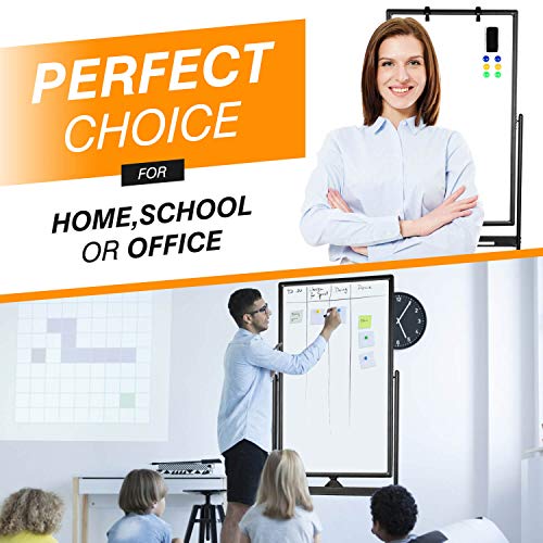 Mobile whiteboard Rolling White Board - 40 x 24 inches Double Sided Rolling Large Reversible Dry Erase Board Easel Free Standing on Wheels with Aluminum Frame and Stand.