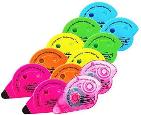 Fullmark Glue Tape Adhesive Roller/School Crafter's Tape Model C Assorted Colors - 10 Pack + 2 Free Extra Adhesive Roller Worth 6.99 Each