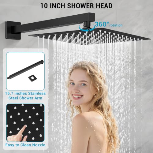 IUERASD 10" Rain Shower Faucet Set with Tub Spout, Matte Black by IUERASD - Used condition - Image 4