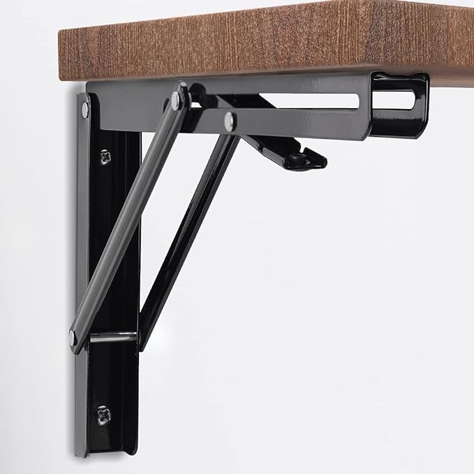 Image of VAGHASIYA 30 cm Heavy Duty Folding Shelf Brackets - Stainless Steel Collapsible Brackets for DIY Floating Shelves, Benches, and Tables, Space-Saving Design