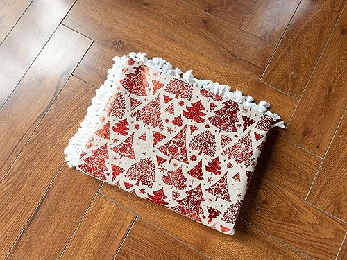 Nappe rouge imprimé sapin de Noël lin 140x260cm table anti-tache - 7