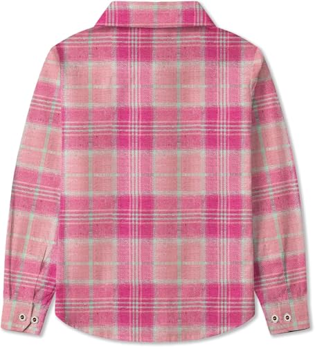 Image of SELINK Girls Long Sleeve Flannel Buffalo Plaid Button Down Shirt | Soft Flannel Fabric,Classic Buffalo Plaid Button Down Collared Blouse For Girls Casual Daily Outfits