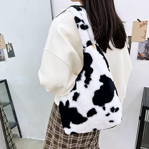 VALICLUD Tote Bag Aesthetic Cute Tote Bags Flower Fuzzy Purse Plush Shoulder Bag Fuzzy Tote Bag Large Handbag for Women Girl