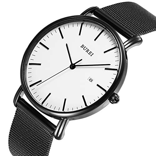Burei White Face Wrist Watch For Men Minimalist Analog Dress Watch Stainless Steel Watchproof Quartz Watches For Men #TOP1