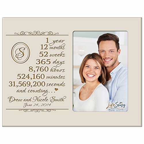 LifeSong Milestones Personalized one Year for her him Couple Custom Engraved Wedding Gift for Husband Wife Girlfriend Boyfriend Photo Frame Holds 4x6 Photo (Ivory)