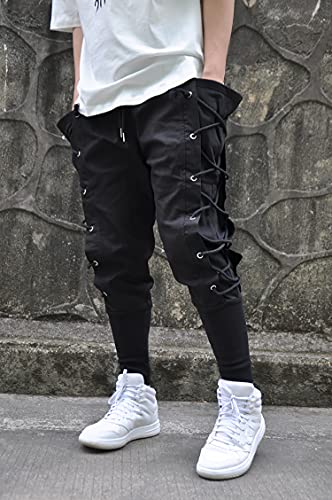 MOKEWEN Men's Women Tech Lace Up Side Cargo Jogger Techwear Casual Pants3