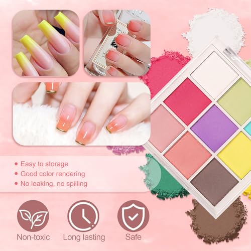 Image of 9 Colors Pigment Powder for Nails, Nail Pigment Powder Palette Set and Nail Art Sponges with Grabbing Pen, Ombre Aura Pigmentos para Unas, Manicure Tools Accessories, C
