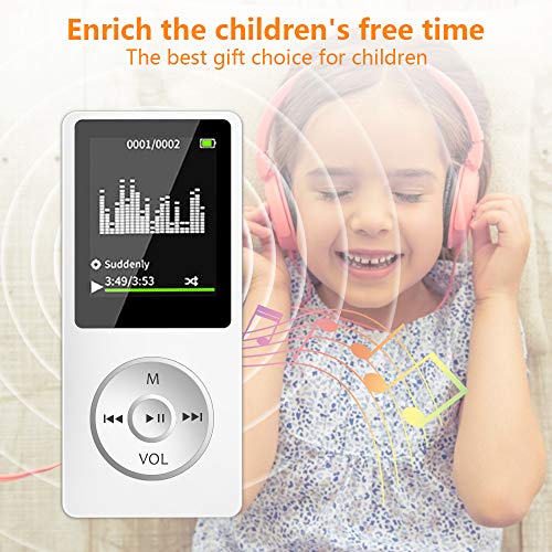 32GB MP3 Player with Bluetooth 5.0 Music Player with HD Speaker Supports Photos/Video Play/FM Radio/Voice Recorder/E-Book Reader,Portable Mini Design Ideal for Sport & Learn-White