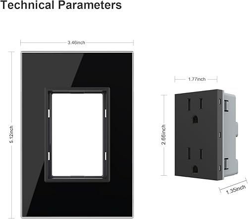 Miniatura 5 de LIVOLO Tomacorrientes eléctricas verticales dúplex estándar negro de EE. UU. (paquete de 4) con panel de vidrio templado (15A), CA 110  220 V