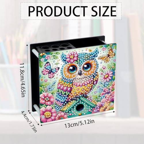 Image of DIY 5D Diamond Painting Pen Holder - Cute Wise Owl Diamond Art Painting Pen Holder, Decorative Pencil Organizer